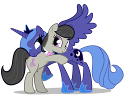 Size: 2800x2200 | Tagged: safe, artist:mixermike622, octavia melody, princess luna, alicorn, earth pony, pony, high res, hug, lunatavia, s1 luna, shipping, simple background, transparent background, vector