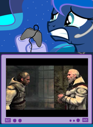 Size: 563x769 | Tagged: safe, princess luna, alicorn, pony, altair ibn la-ahad, assassin's creed, assassin's creed revelations, exploitable meme, gamer luna, gamer meme, meme, obligatory pony, spoiler, tv meme