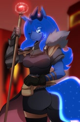 Size: 1250x1900 | Tagged: safe, artist:reksmelody25, princess luna, anthro, ass, breasts, butt, clothes, dragon age, female, hawkeye, looking at you, solo