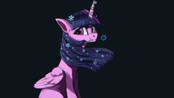 Size: 1920x1080 | Tagged: safe, artist:hierozaki, twilight sparkle, twilight sparkle (alicorn), alicorn, black background, flower, flower in hair, flower in mouth, looking at you, mouth hold, simple background, solo