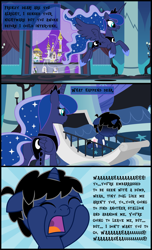 Size: 5598x9196 | Tagged: safe, artist:evilfrenzy, princess luna, oc, oc:frenzy, alicorn, pony, absurd resolution, age regression, baby, baby pony, colt, conic:night terror, crib, crying, diaper, foal, male, maternaluna, motherly, pacifier