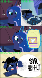 Size: 6000x11000 | Tagged: safe, artist:evilfrenzy, princess luna, oc, oc:frenzy, alicorn, pony, absurd resolution, april fools, crib, diaper, foal, multiple diapers, poofy diaper, sleeping