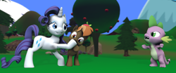 Size: 3840x1600 | Tagged: safe, artist:viranimation, button mash, rarity, spike, dragon, pony, unicorn, 3d, female, hoof fetish, hoof polish, hoof sucking, male, nail polish, rarimash, shipping, source filmmaker, story included, straight