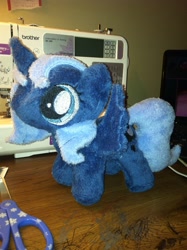 Size: 1936x2592 | Tagged: safe, artist:kisaragikoryu, princess luna, filly, irl, photo, plushie, sewing machine, solo