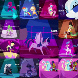 Size: 1920x1920 | Tagged: safe, derpibooru import, screencap, capper dapperpaws, captain celaeno, fluttershy, grubber, pinkie pie, princess skystar, queen novo, rarity, songbird serenade, spike, storm king, tempest shadow, twilight sparkle, twilight sparkle (alicorn), abyssinian, alicorn, anthro, classical hippogriff, earth pony, hippogriff, pegasus, pony, unicorn, my little pony: the movie, anthro with ponies, bow, cowboy hat, dancing, do the sparkle, end credits, female, hair bow, hat, lasso, male, mare, pointy ponies, rope