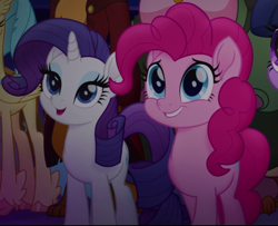 Size: 685x557 | Tagged: safe, derpibooru import, screencap, capper dapperpaws, pinkie pie, princess skystar, rarity, twilight sparkle, twilight sparkle (alicorn), abyssinian, alicorn, anthro, classical hippogriff, hippogriff, my little pony: the movie, cropped, cute, dialinkes, duo focus, lidded eyes, male, raribetes, smiling