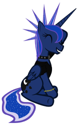 Size: 3749x6000 | Tagged: safe, artist:afkrobot, princess luna, alicorn, pony, alternate hairstyle, eyes closed, mohawk, raised hoof, simple background, sitting, solo