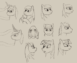 Size: 1040x863 | Tagged: safe, artist:dragon-commando, artist:widjetarcs, princess luna, twilight sparkle, alicorn, pony, head, monochrome, sketch