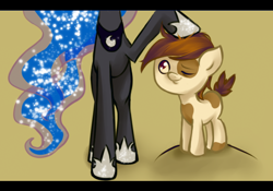 Size: 520x363 | Tagged: safe, artist:leimy, pipsqueak, princess luna, alicorn, pony, female, horn, mare, petting