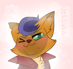 Size: 1024x972 | Tagged: safe, artist:haaaaar, derpibooru import, capper dapperpaws, abyssinian, anthro, my little pony: the movie, blushing, capperbetes, cute, male, one eye closed, solo, wink