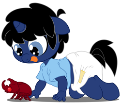 Size: 7000x6000 | Tagged: safe, artist:evilfrenzy, oc, oc only, oc:frenzy, anthro, beetle, insect, unguligrade anthro, unicorn, age regression, baby, diaper, foal, solo, tongue out