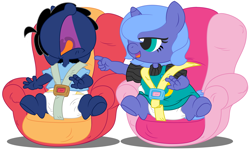 Size: 10064x6000 | Tagged: safe, artist:evilfrenzy, princess luna, oc, oc:frenzy, alicorn, anthro, unguligrade anthro, unicorn, age regression, anthro oc, baby, car seat, diaper, female, filly, foal, rugrats, woona, younger