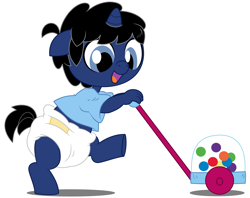 Size: 7568x6000 | Tagged: safe, artist:evilfrenzy, oc, oc only, oc:frenzy, anthro, unguligrade anthro, unicorn, age regression, baby, diaper, foal, rugrats, solo, toy