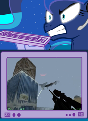 Size: 563x769 | Tagged: safe, princess luna, alicorn, pony, counter-strike, counter-strike: condition zero, exploitable meme, gamer luna, gamer meme, jet, meme, obligatory pony, pc game, sniper, tv meme