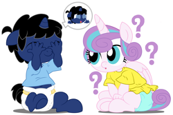 Size: 9000x6000 | Tagged: safe, artist:evilfrenzy, princess flurry heart, oc, oc:frenzy, anthro, age regression, anthro oc, babies, baby, cute, diaper, flurrybetes, foal, peekaboo, rugrats, simple background