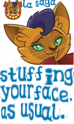 Size: 352x590 | Tagged: safe, artist:horsesplease, derpibooru import, capper dapperpaws, abyssinian, anthro, cat, my little pony: the movie, caption, expand dong, exploitable meme, garfield, garfielf, image macro, lasaga, looking at you, male, meme, solo, why