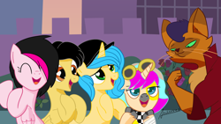 Size: 1920x1080 | Tagged: safe, artist:archooves, derpibooru import, capper dapperpaws, oc, oc:blot sparkle, oc:dany melody, oc:luna lava, oc:zoe star pink, my little pony: the movie, base used, female