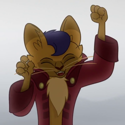 Size: 804x804 | Tagged: safe, derpibooru import, screencap, capper dapperpaws, abyssinian, anthro, cat, my little pony: the movie, cropped, eyes closed, gradient background, happy, male, solo