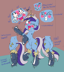 Size: 1456x1644 | Tagged: safe, artist:goomingtoll, artist:icey-wicey-1517, color edit, edit, minuette, pony, unicorn, bipedal, bloodshot eyes, blushing, boots, clothes, colored, crying, eyes closed, female, fetish, grayscale, hoof fetish, hoof tickling, horn ring, latex, latex socks, laughing, lip bite, magic suppression, mare, one eye closed, open mouth, plot, shoes, socks, solo, sweat, tears of laughter, tickle fetish, tickle shoes, tickle torture, tickling, underhoof