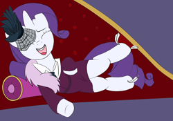 Size: 2000x1400 | Tagged: safe, artist:gliconcraft, artist:icey-wicey-1517, rarity, pony, unicorn, rarity investigates, colored, eyes closed, fainting couch, feather, female, fetish, hoof fetish, hoof tickling, laughing, mare, open mouth, solo, tickle fetish, tickling