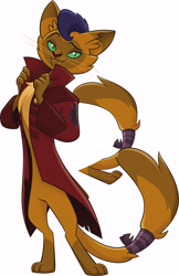 Size: 5284x8142 | Tagged: safe, derpibooru import, edit, capper dapperpaws, anthro, my little pony: the movie, clothes, coat, looking at you, male, mutant, simple background, solo, tail, tail extensions, white background