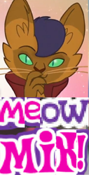 Size: 478x943 | Tagged: safe, artist:horsesplease, derpibooru import, capper dapperpaws, anthro, cat, my little pony: the movie, caption, expand dong, exploitable meme, image macro, male, meme, meow mix, solo, text