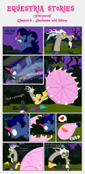 Size: 1919x3929 | Tagged: safe, artist:estories, discord, oc, oc:penumbra, alicorn, draconequus, pony, comic:find yourself, carnivorous plant, comic, crystal horn, cute, eaten alive, ethereal mane, female, fetish, head first, male, mare, soft vore, vore