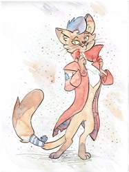 Size: 3616x4832 | Tagged: safe, artist:nedemai, derpibooru import, capper dapperpaws, abyssinian, anthro, my little pony: the movie, capperbetes, clothes, coat, cute, male, movie, solo, traditional art, watercolor painting