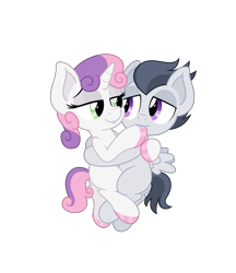 Size: 4331x5006 | Tagged: safe, anonymous artist, rumble, sweetie belle, pegasus, pony, unicorn, absurd resolution, colt, cuddling, female, fetish, filly, foal, hoof fetish, hoof polish, hoof sucking, hug, male, nail polish, rumbelle, shipping, simple background, straight, transparent background