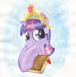 Size: 1000x1018 | Tagged: safe, artist:foxxy-arts, twilight sparkle, big crown thingy, book, cute, element of magic