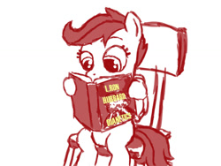 Size: 900x675 | Tagged: safe, artist:aa, scootaloo, book, cult, dianetics, reading, scientology