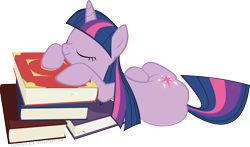 Size: 1254x735 | Tagged: safe, artist:fiddlearts, twilight sparkle, unicorn twilight, pony, unicorn, book, eyes closed, female, mare, simple background, sleeping, solo, transparent background, vector