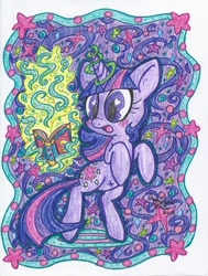 Size: 2448x3232 | Tagged: safe, artist:dolcisprinkles, twilight sparkle, book, heart eyes, high res, solo, traditional art, wingding eyes