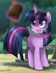 Size: 447x586 | Tagged: safe, artist:loyaldis, twilight sparkle, pony, unicorn, book, female, happy, heart eyes, mare, solo, wingding eyes