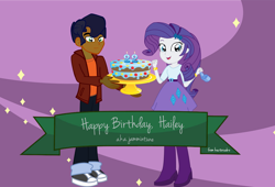 Size: 1280x871 | Tagged: safe, artist:hectorcabz, derpibooru import, capper dapperpaws, rarity, equestria girls, birthday, birthday cake, cake, capperity, equestria girls-ified, female, food, male, shipping, straight