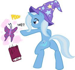 Size: 702x663 | Tagged: safe, artist:whitelightningbolt, trixie, twilight sparkle, butterfly, book, expletive, simple background, species swap, swearing, transparent background