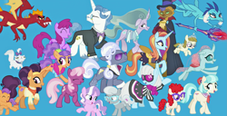 Size: 2049x1048 | Tagged: safe, artist:silverbuller, derpibooru import, edit, edited screencap, screencap, berry punch, berryshine, capper dapperpaws, cheerilee, coco pommel, diamond tiara, fancypants, garble, hoity toity, mistmane, ocellus, opalescence, photo finish, plaid stripes, princess ember, saffron masala, sassy saddles, silver spoon, tender taps, twist, zippoorwhill, abyssinian, cat, changedling, changeling, dragon, earth pony, pegasus, pony, unicorn, the last problem, bloodstone scepter, colt, dragoness, female, filly, male, mare, stallion, teenager