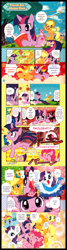 Size: 895x3340 | Tagged: safe, artist:akira himekawa, derpibooru import, applejack, fluttershy, pinkie pie, rainbow dash, rarity, twilight sparkle, earth pony, pegasus, pony, unicorn, book, clothes, comic, cute, dress, golden oaks library, lasso, mane six, manga, official, sparkles, translation