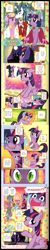 Size: 885x4440 | Tagged: safe, artist:akira himekawa, princess cadance, shining armor, spike, twilight sparkle, alicorn, dragon, pony, unicorn, absurd resolution, book, canterlot, comic, cute, golden oaks library, implied twispike, magic, magic mirror, manga, marriage, meme origin, mirror, moon, night, official, silhouette, sparkles, translation, wedding