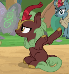 Size: 612x661 | Tagged: safe, screencap, autumn blaze, cinder glow, sparkling brook, summer flare, kirin, sounds of silence, animated, background kirin, charades, cinderbetes, cute, female, gif, loop, solo focus