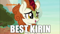 Size: 960x540 | Tagged: safe, edit, edited screencap, screencap, autumn blaze, kirin, sounds of silence, spoiler:s08, awwtumn blaze, best pony, cute, image macro, meme, text