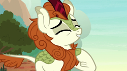 Size: 1280x720 | Tagged: safe, screencap, autumn blaze, kirin, sounds of silence, eyes closed, female, solo