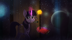 Size: 1280x720 | Tagged: safe, artist:hierozaki, twilight sparkle, twilight sparkle (alicorn), alicorn, pony, magic, saddle bag, solo