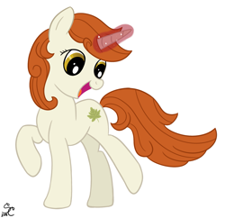 Size: 1705x1652 | Tagged: safe, artist:smartcookiepone, autumn blaze, pony, unicorn, sounds of silence, spoiler:s08, female, magic, magic aura, mare, open mouth, ponified, simple background, solo, species swap, white background