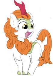 Size: 629x900 | Tagged: safe, artist:baigak, autumn blaze, kirin, season 8, sounds of silence, awwtumn blaze, cute, female, open mouth, simple background, solo, white background