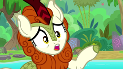 Size: 1280x720 | Tagged: safe, screencap, autumn blaze, kirin, sounds of silence, pond, solo, water