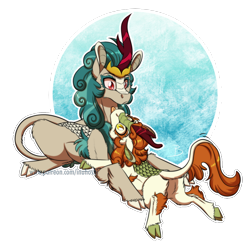 Size: 1474x1463 | Tagged: safe, artist:inuhoshi-to-darkpen, autumn blaze, rain shine, kirin, sounds of silence, :p, awwtumn blaze, cloven hooves, colored hooves, cute, duo, female, prone, quadrupedal, shineabetes, silly, simple background, slit eyes, sploot, tongue out, transparent background