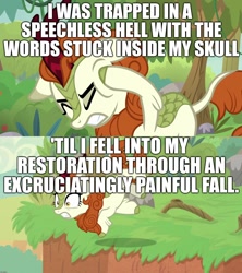 Size: 1920x2160 | Tagged: safe, edit, edited screencap, screencap, autumn blaze, pony, sounds of silence, a kirin tale, caption, image macro, meme, song reference, text