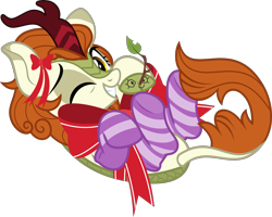 Size: 5523x4428 | Tagged: safe, artist:jhayarr23, autumn blaze, kirin, sounds of silence, absurd resolution, autumn blaze's puppet, awwtumn blaze, bow, clothes, cute, female, looking at you, one eye closed, simple background, smiling, socks, solo, striped socks, transparent background, vector, wink