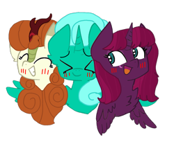 Size: 1320x1080 | Tagged: safe, artist:徐詩珮, autumn blaze, fizzlepop berrytwist, glitter drops, tempest shadow, alicorn, kirin, pony, my little pony: the movie, sounds of silence, alicornified, awwtumn blaze, base used, cute, eyes closed, female, glitterbetes, glitterblaze, glittercorn, glittershadow, glittershadowblaze, lesbian, polyamory, polygamy, race swap, shipping, tempestbetes, tempestblaze, tempesticorn, trio